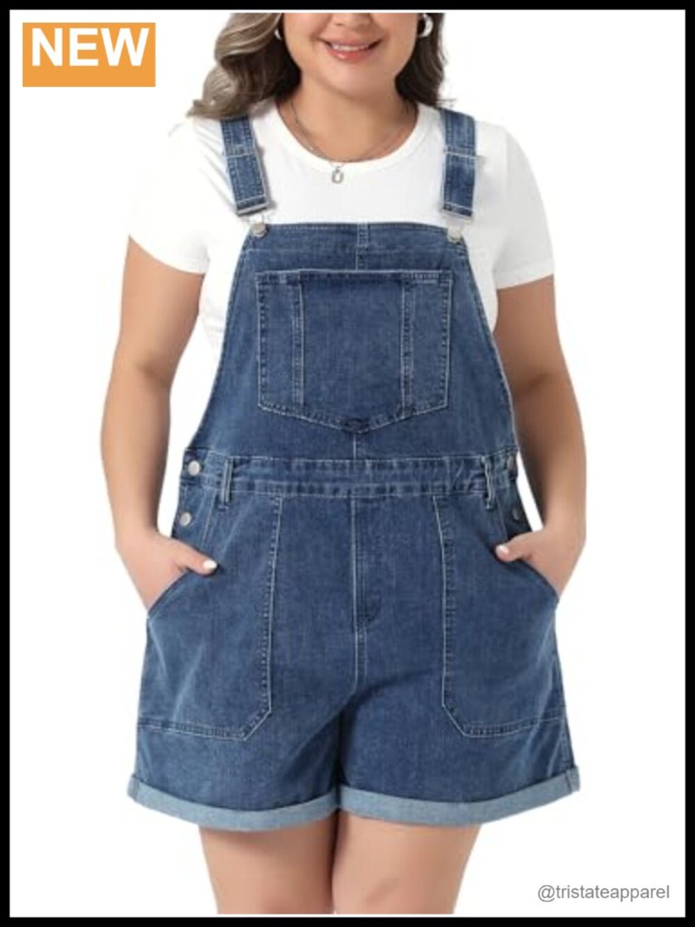 Plus Size Denim Overall Shorts Adjustable Straps Roll Hem 5 Pocket